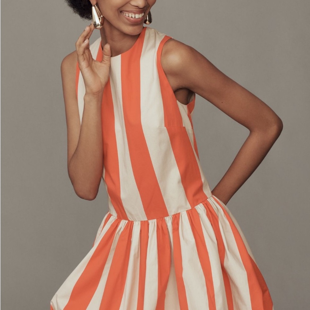 Anthropologie Orange Pleated Halter Sundress